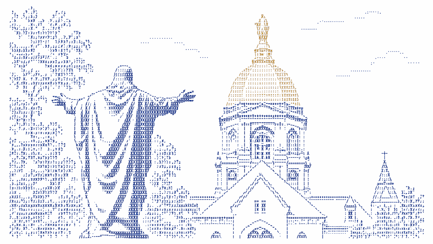The Golden Dome of Notre Dame, drawn in type.